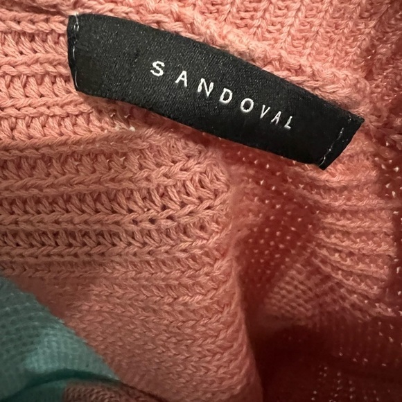 Sandoval Medium Color Block Stripe Raw Hem Long Sleeve V Neck Sweater Top R1 - Picture 4 of 5